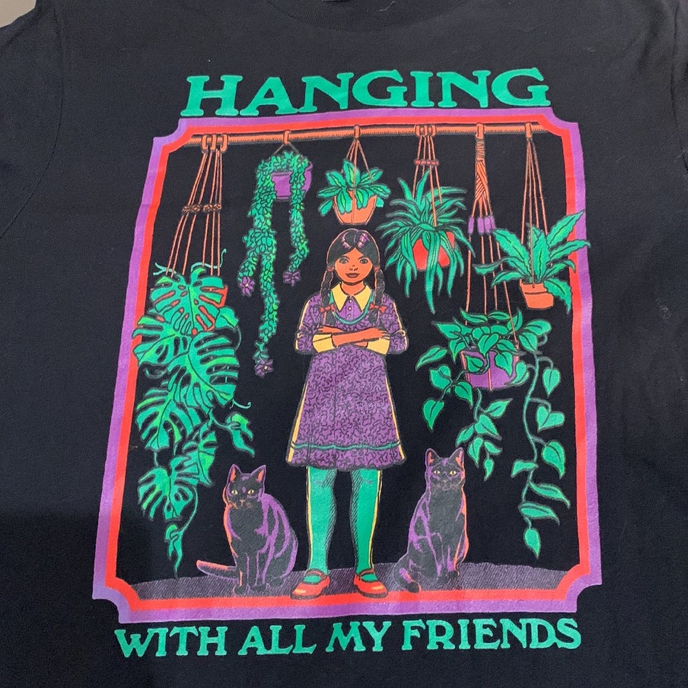 Hanging With My Friends Small Tshirt Funny Plant Cat Lover Black Shirt Adult - Picture 3 of 4